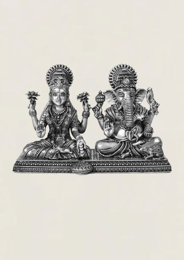 3D Ganesh Laxmi - Pure 925 Silver Idol