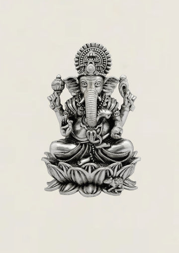 3D Lotus Ganesh - Pure 925 Silver Idol