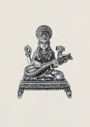 3D Patta Saraswathi - Pure 925 Silver Idol