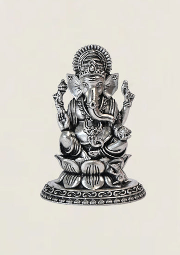 2D Lotus Ganesh - Pure 925 Silver Idol