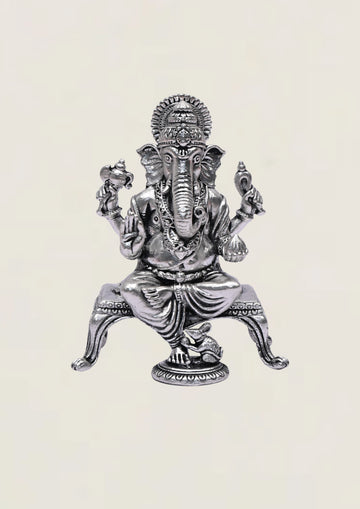 Leg Down Ganesh - Pure 925 Silver Idol
