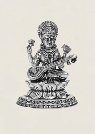 2D Lotus Saraswathi - Pure 925 Silver Idol