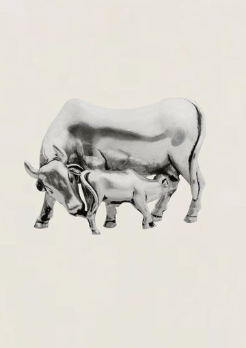 Plain Cow And Calf - Pure 925 Silver Idol