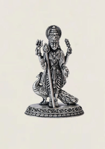 2D Murgan With Peacock - Pure 925 Silver Idol