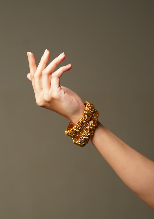 Saumya Chakra Nakashi Gold Finish Bangle Pair