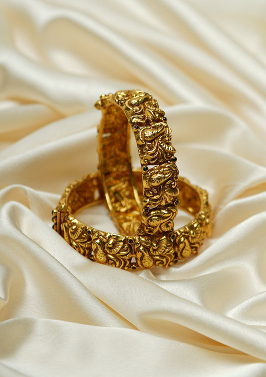Saumya Chakra Nakashi Gold Finish Bangle Pair