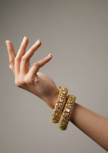 Abhijna Manjusha Polki Gold Finish Bangle Pair