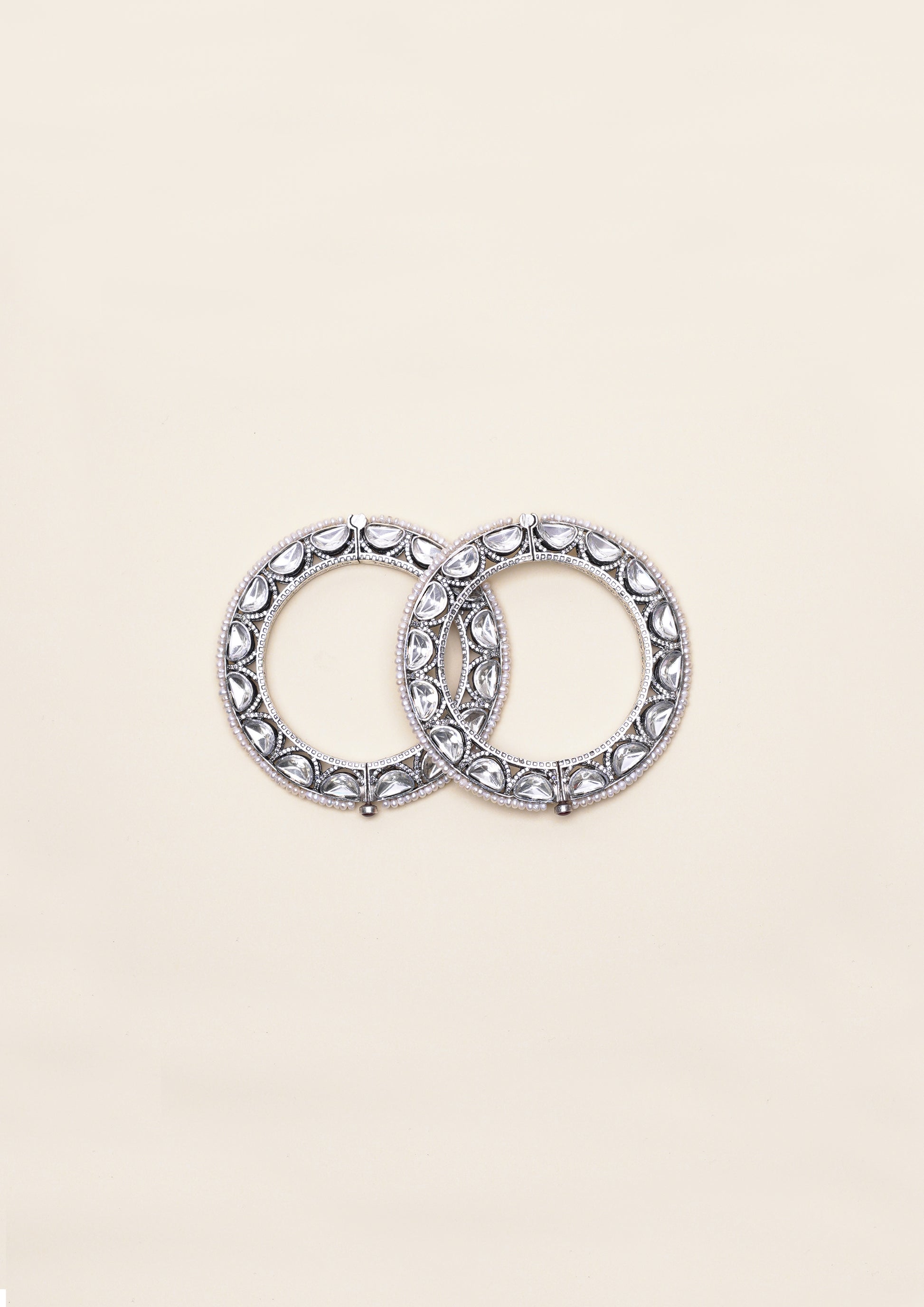 Vrinda Aabhushan Polki Oxidized Silver Finish Bangle Pair