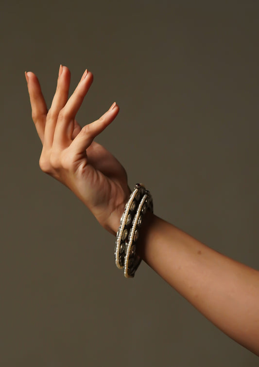 Vrinda Aabhushan Polki Oxidized Silver Finish Bangle Pair