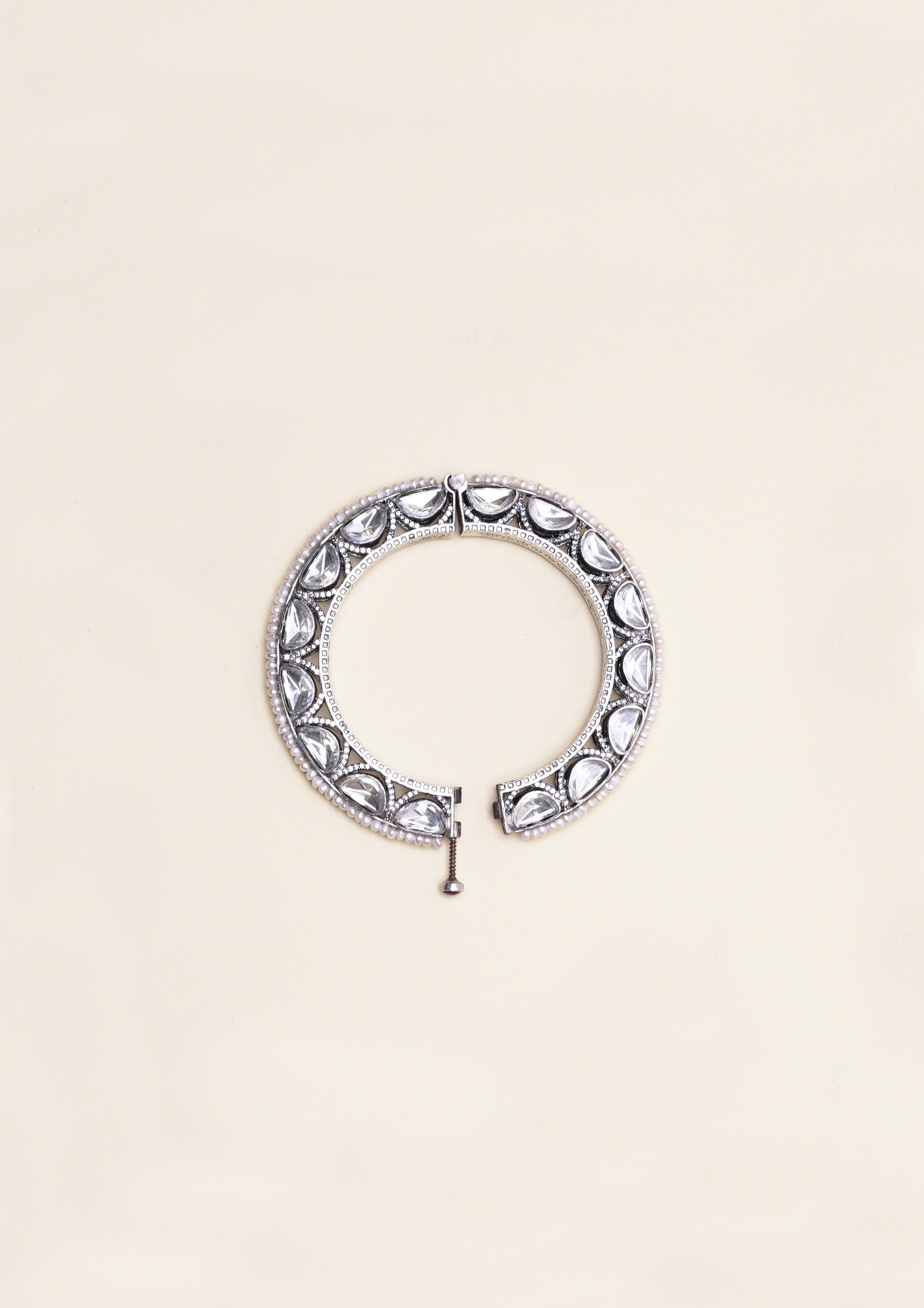 Vrinda Aabhushan Polki Oxidized Silver Finish Bangle Pair