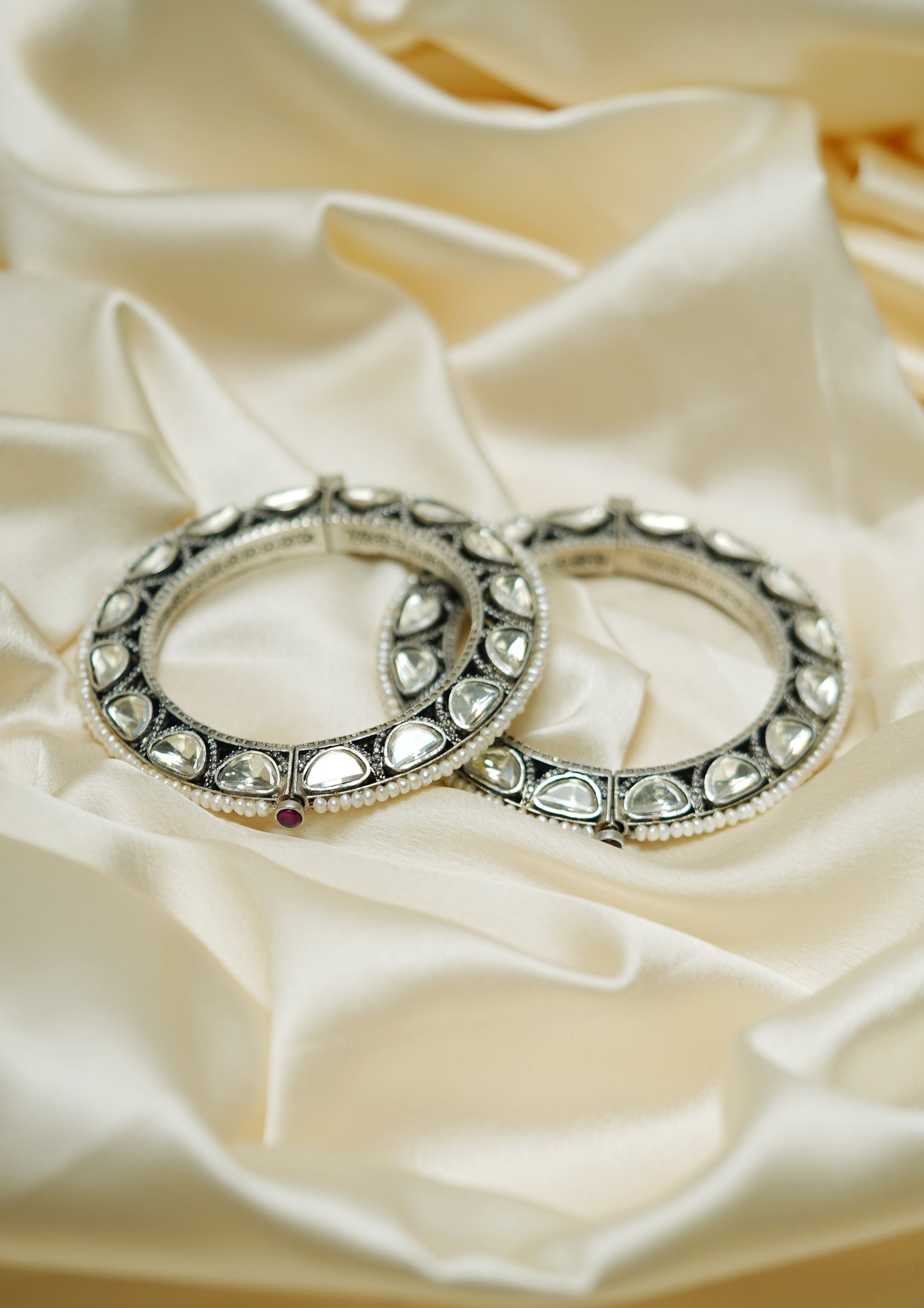Vrinda Aabhushan Polki Oxidized Silver Finish Bangle Pair
