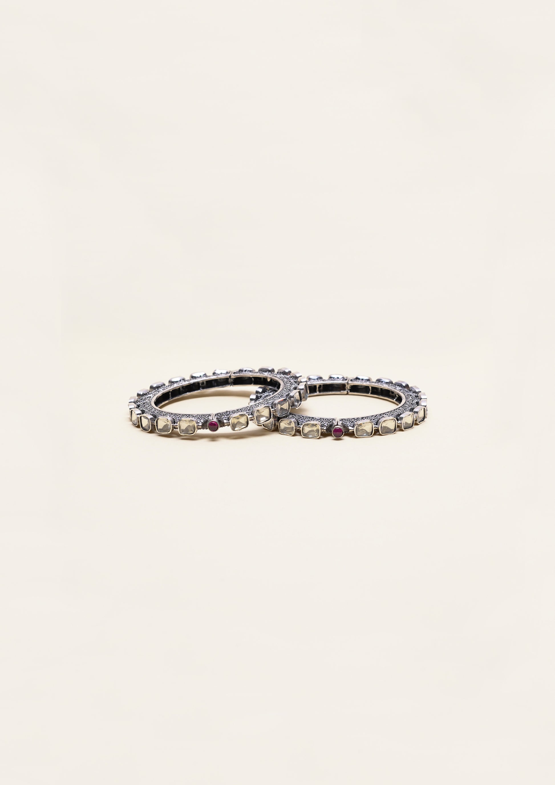 Jyotsna Kankan Polki Oxidized Silver Finish Bangle Pair
