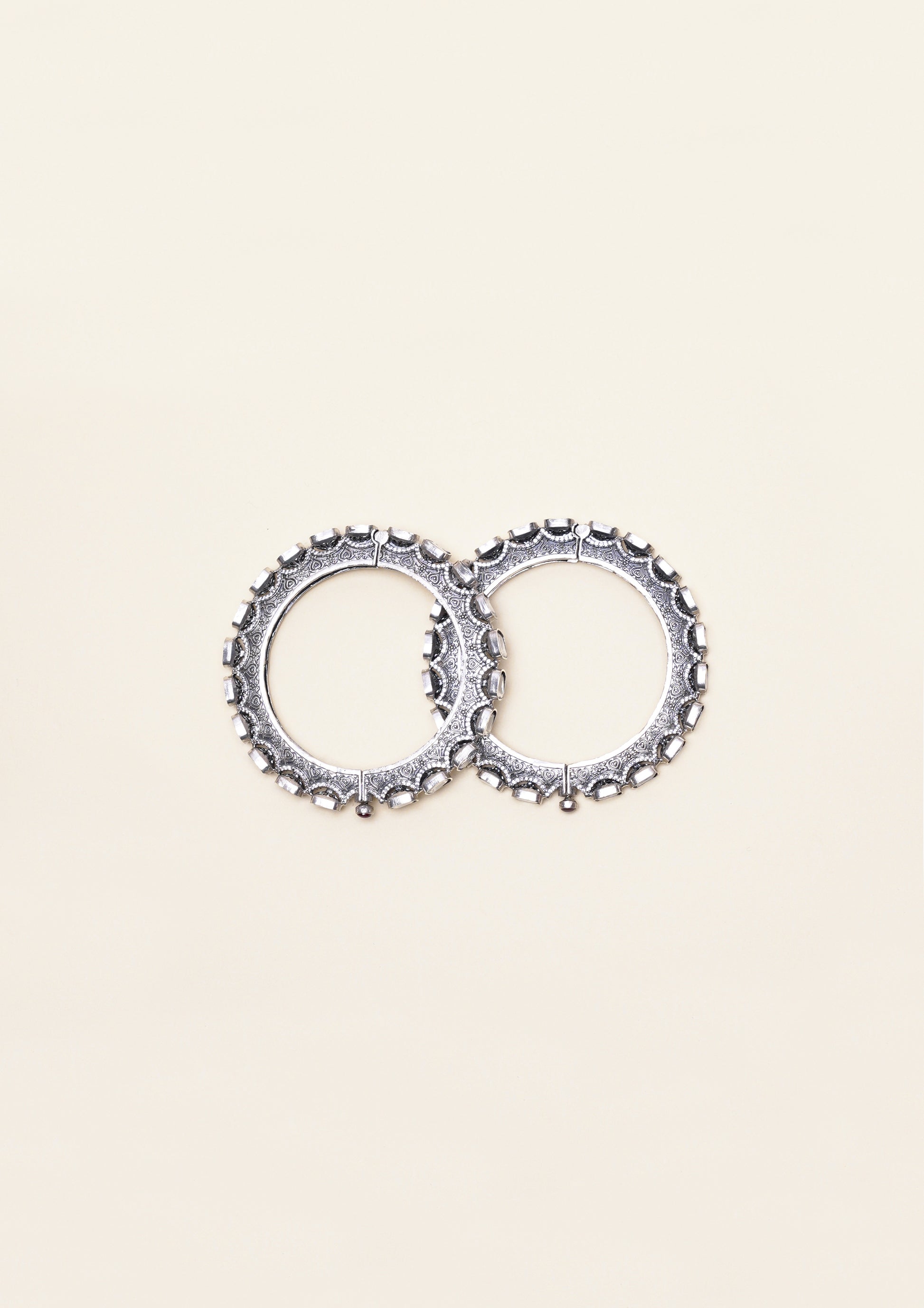 Jyotsna Kankan Polki Oxidized Silver Finish Bangle Pair