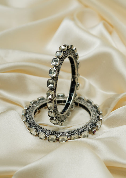 Jyotsna Kankan Polki Oxidized Silver Finish Bangle Pair