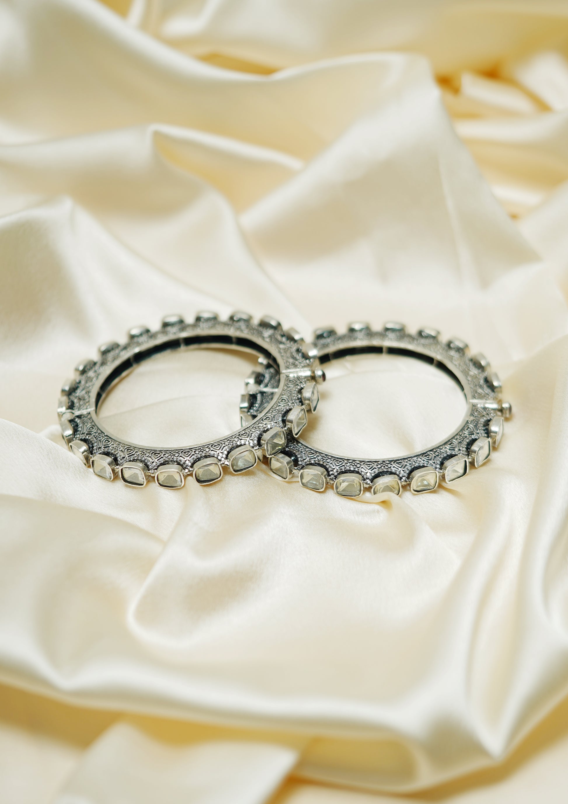 Jyotsna Kankan Polki Oxidized Silver Finish Bangle Pair