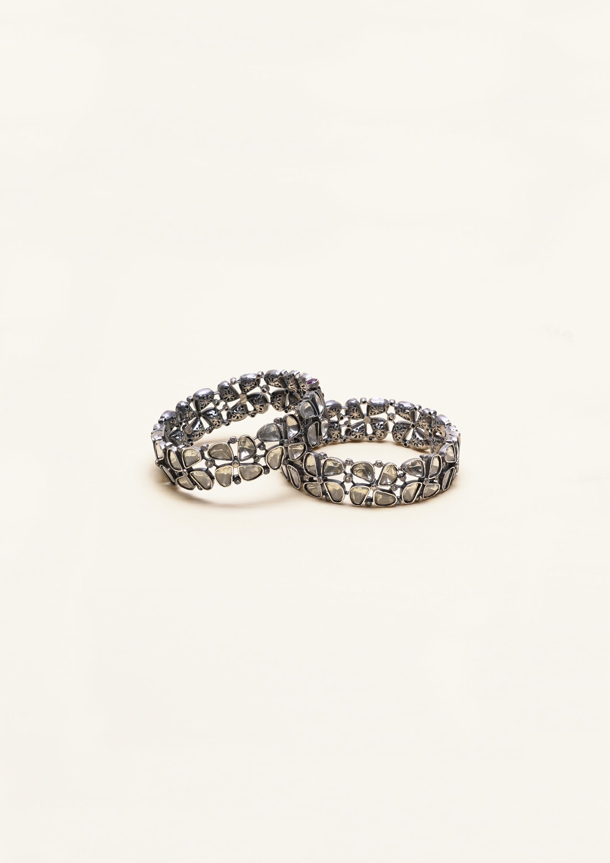 Nava Shringar Polki Oxidized Silver Finish Bangle Pair