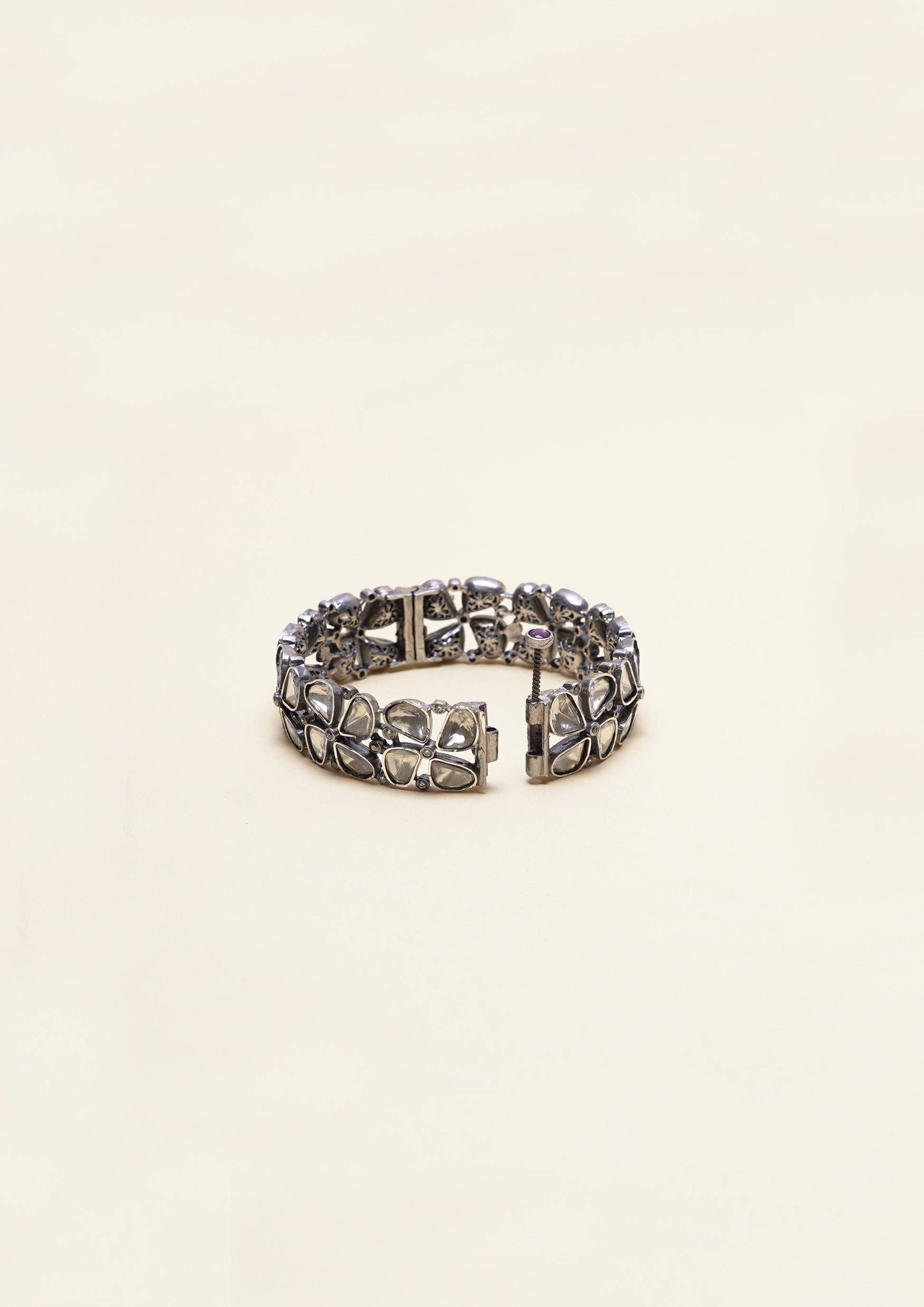 Nava Shringar Polki Oxidized Silver Finish Bangle Pair