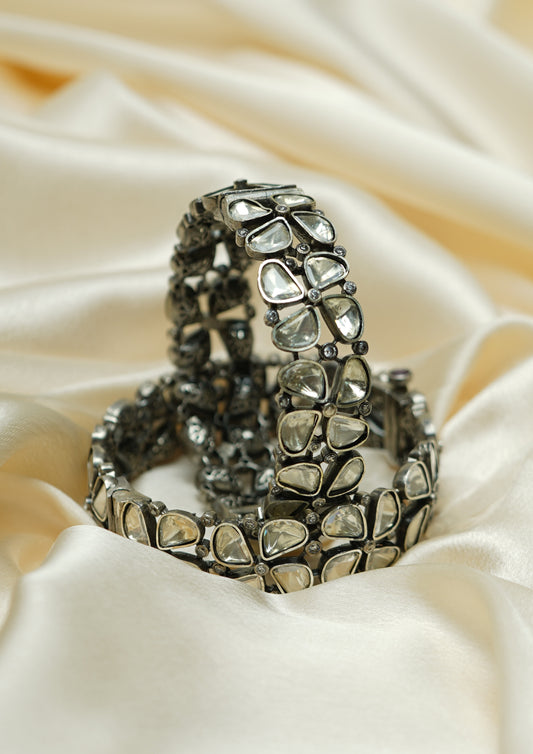 Nava Shringar Polki Oxidized Silver Finish Bangle Pair