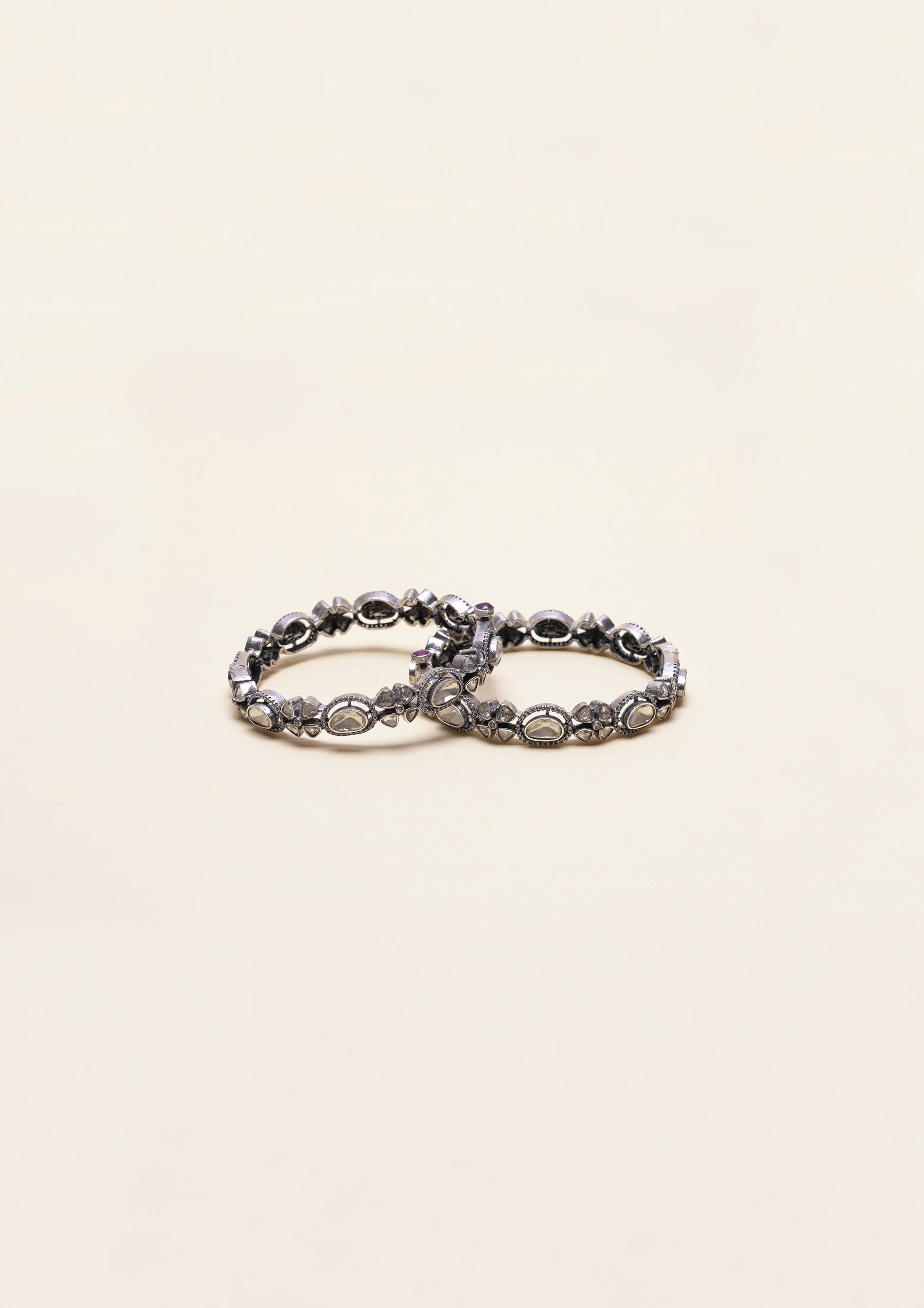 Shringara Kanthi Polki Oxidized Silver Finish Bangle Pair