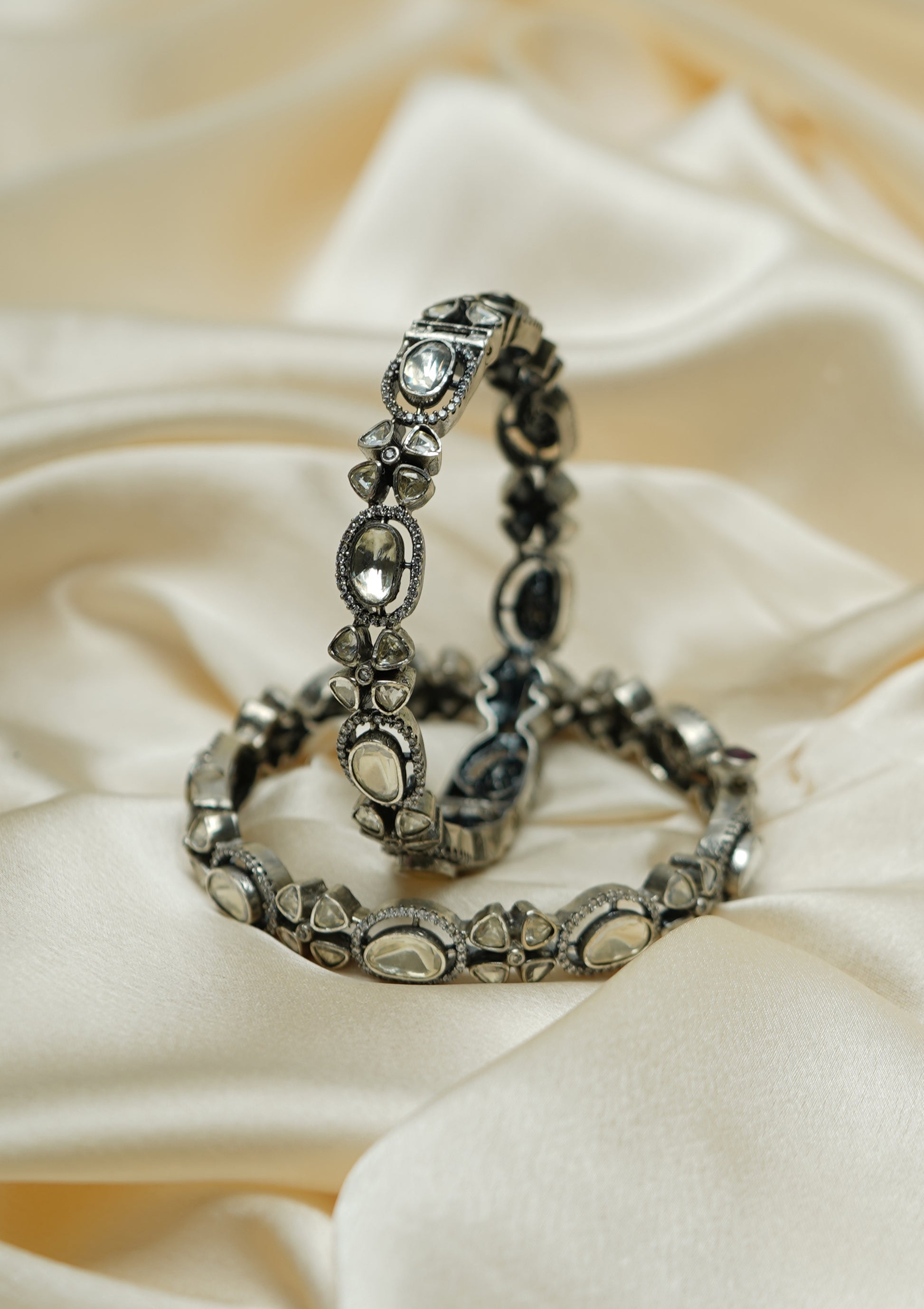 Shringara Kanthi Polki Oxidized Silver Finish Bangle Pair
