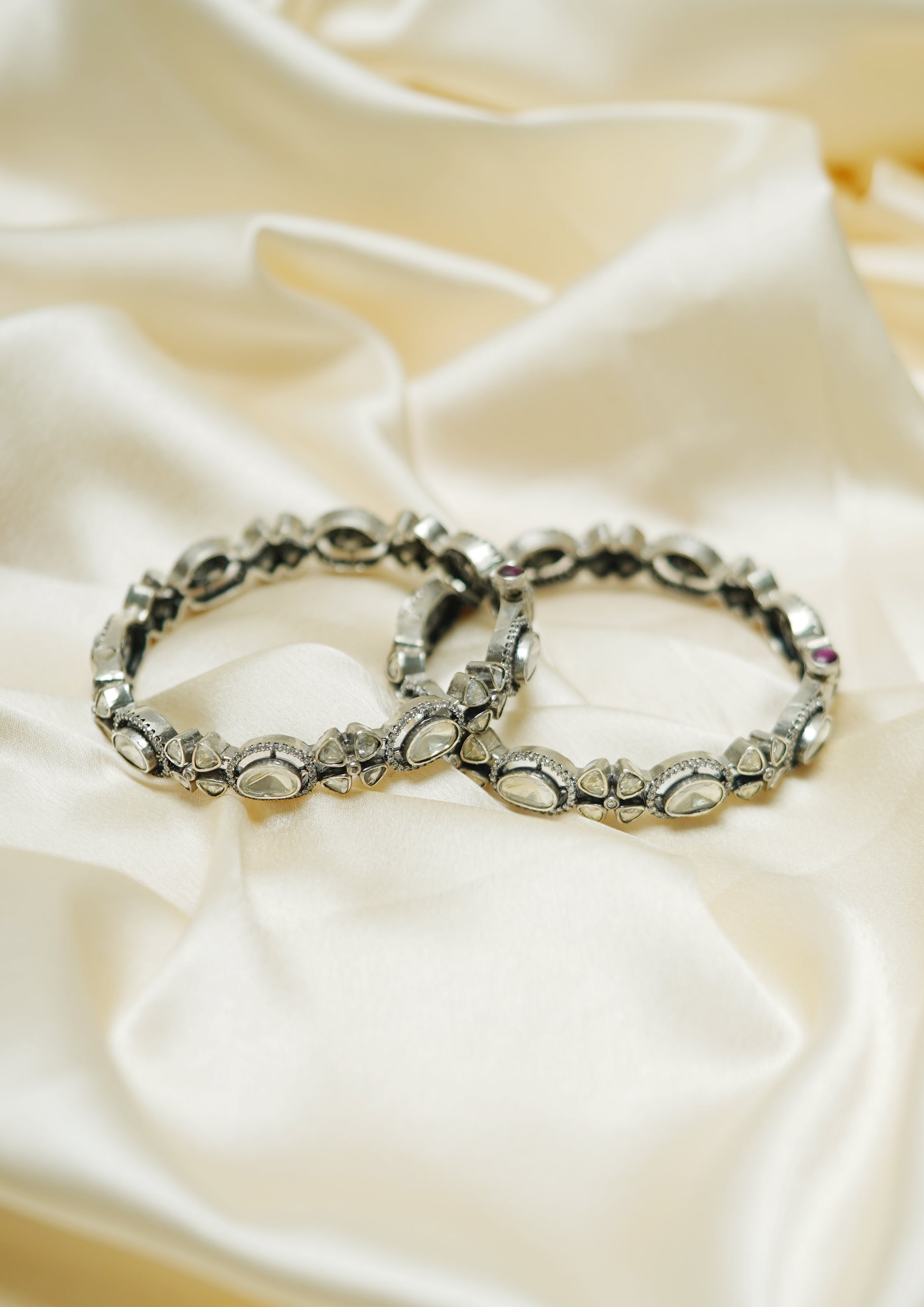 Shringara Kanthi Polki Oxidized Silver Finish Bangle Pair