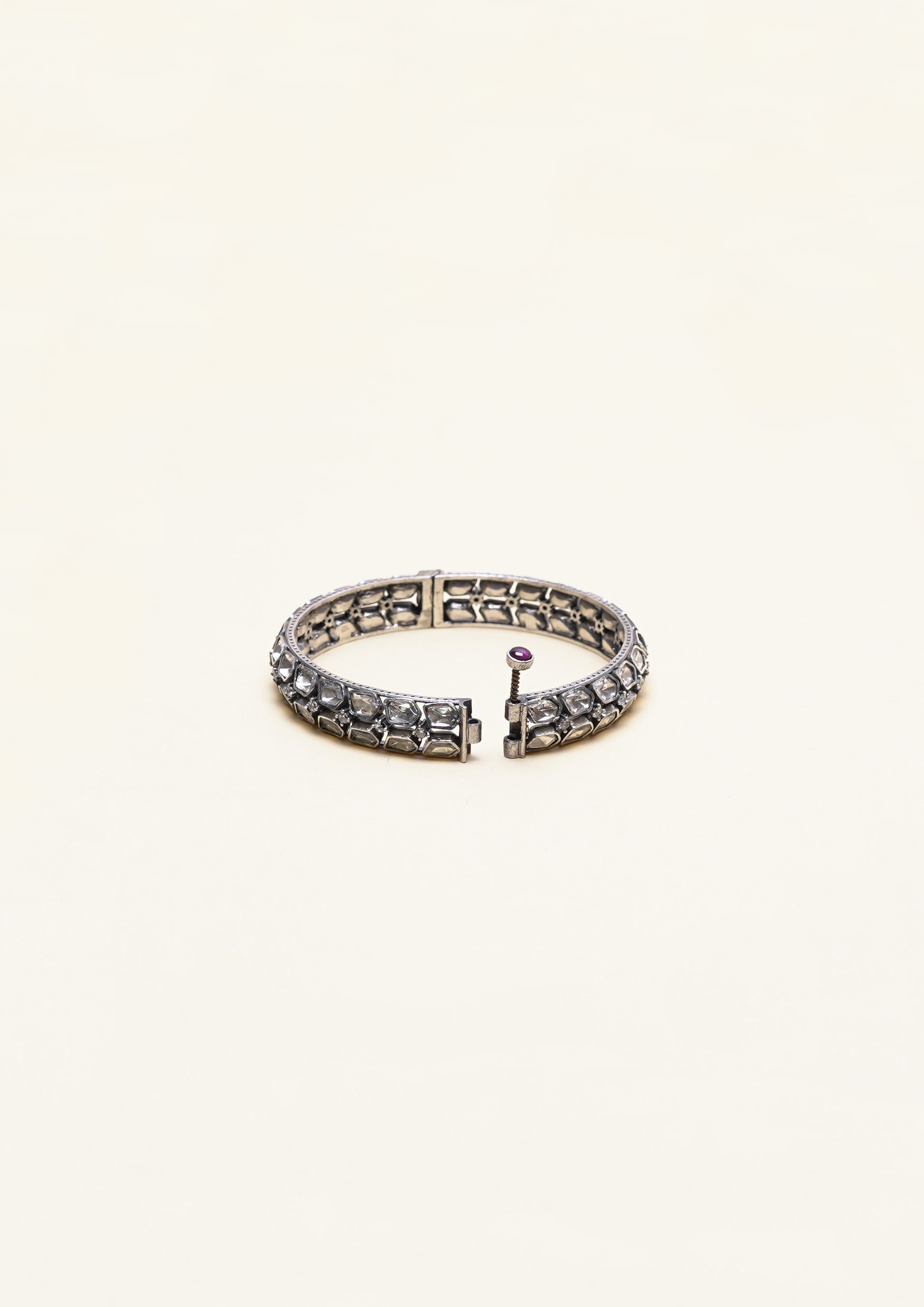 Amrita Nupura Polki Oxidized Silver Finish Bangle Pair