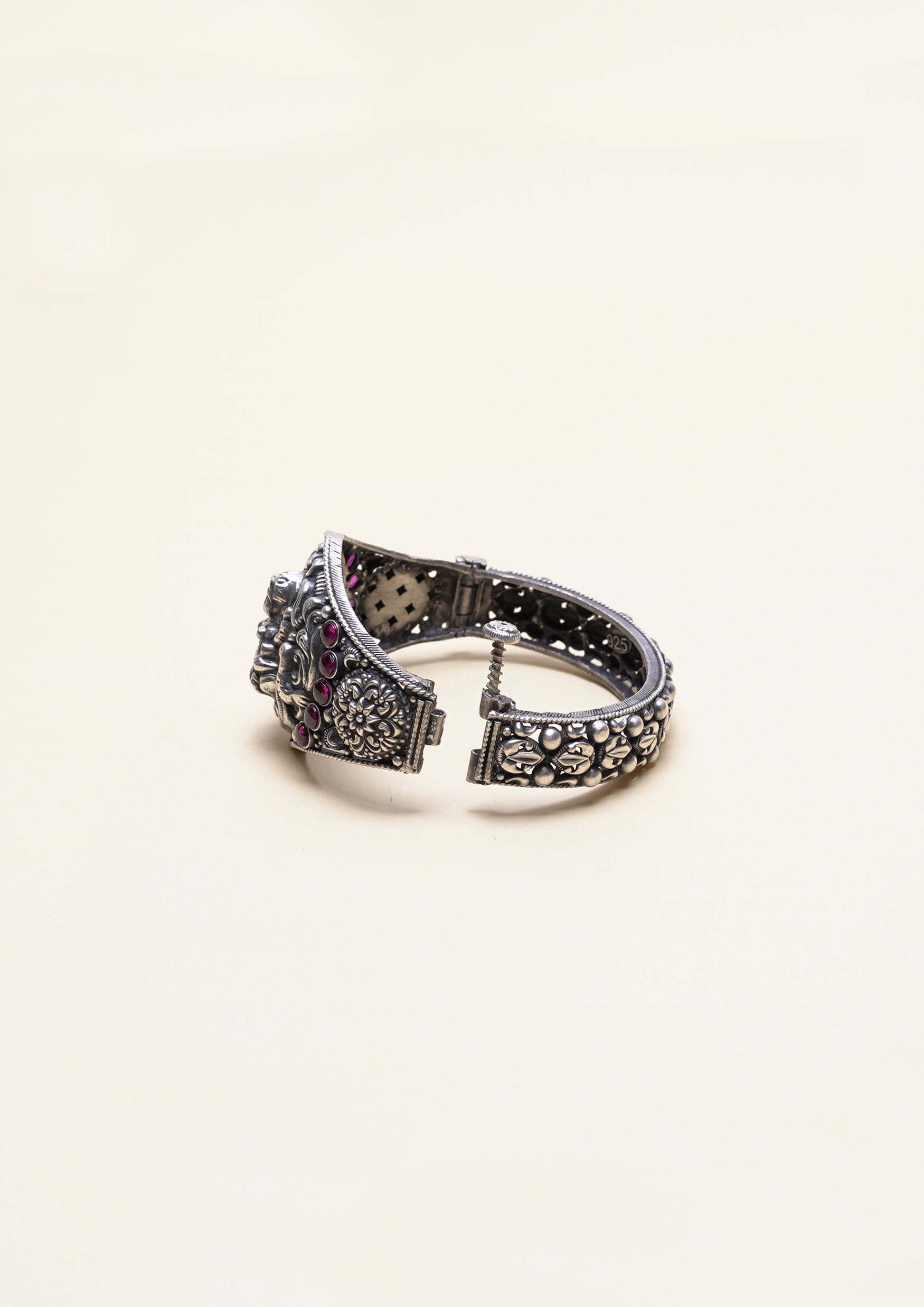Prerna Sringara Nakashi Oxidized Silver Finish Single Kada