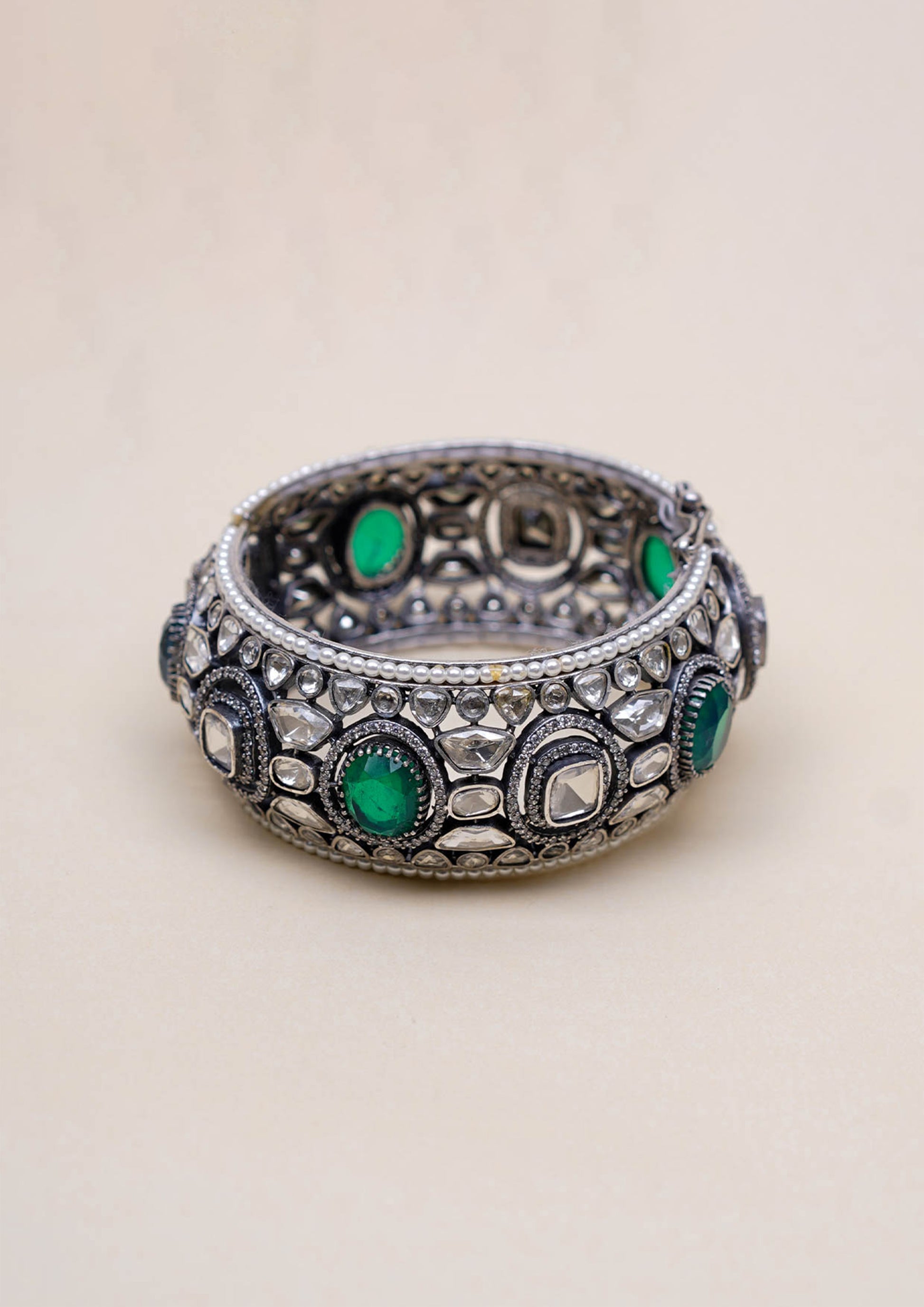 Vasundhara Ratna Polki Oxidized Silver Finish Single Kada