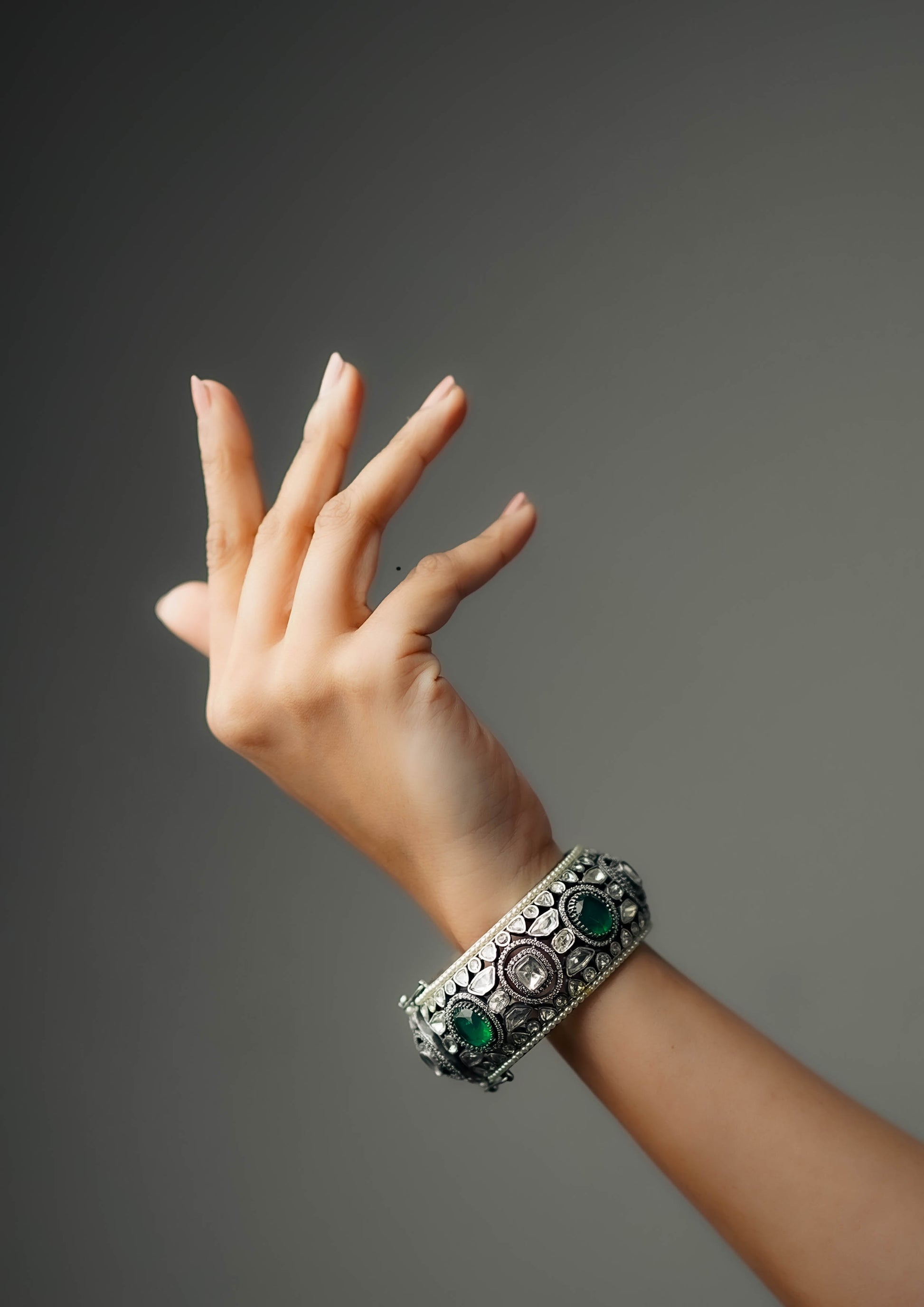Vasundhara Ratna Polki Oxidized Silver Finish Single Kada