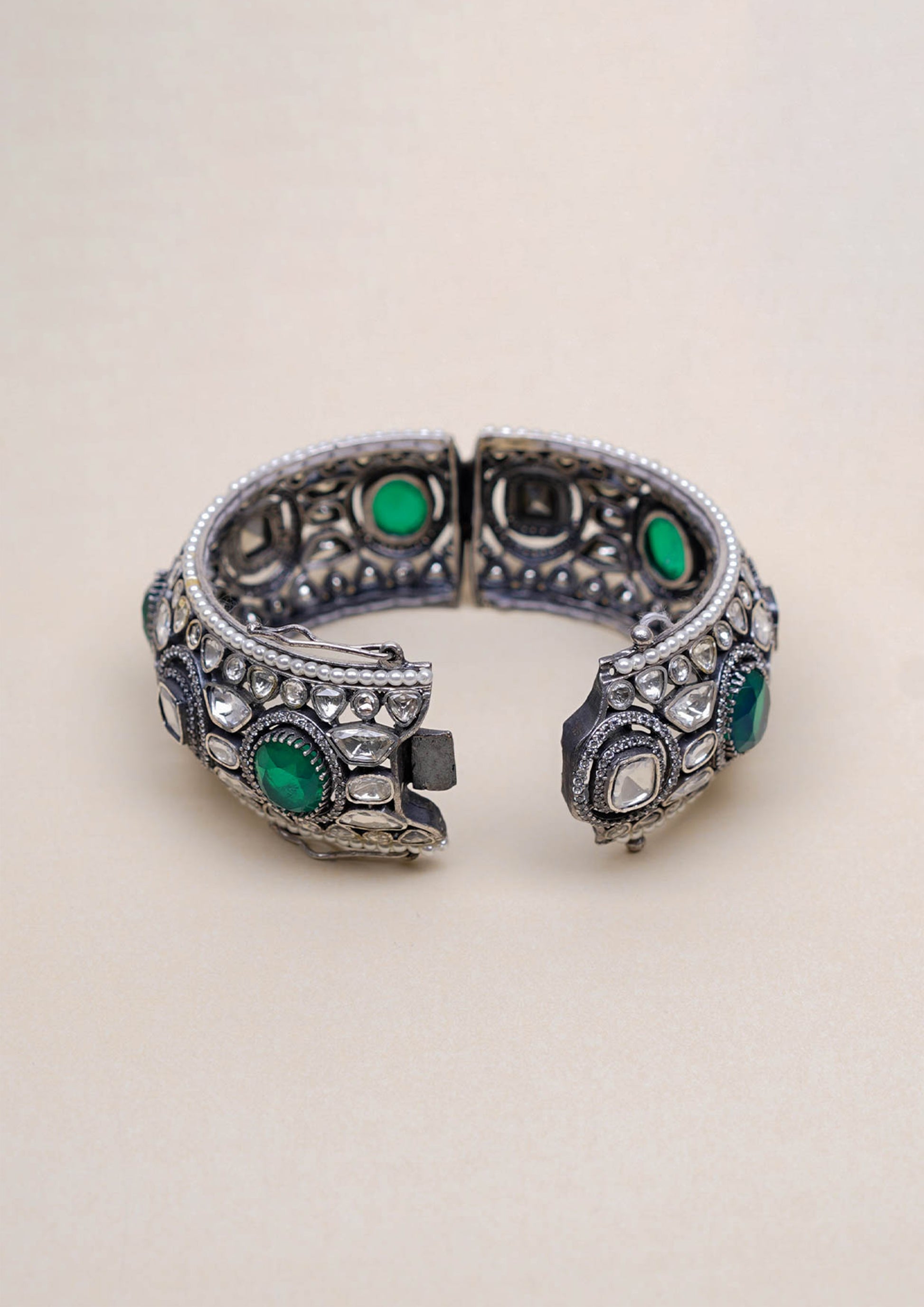 Vasundhara Ratna Polki Oxidized Silver Finish Single Kada