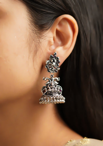 Tarangini Kundala Nakashi Oxidized Silver Finish Jhumki