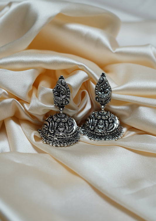 Hamsa Manjari Nakashi Oxidized Silver Finish Jhumki