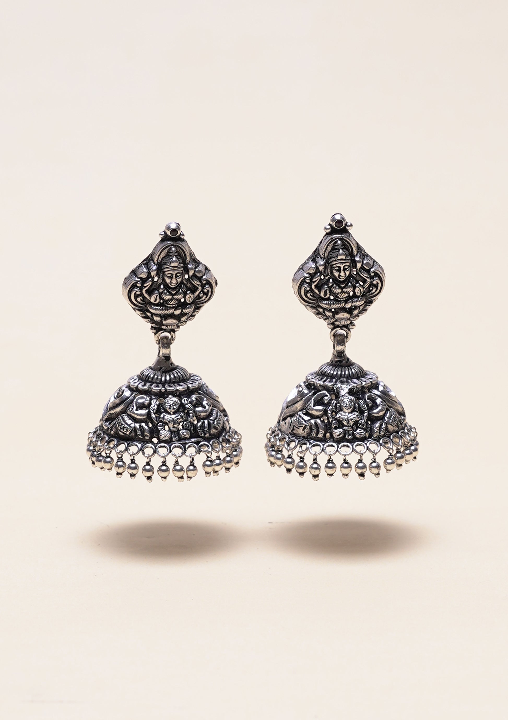 Kamala Ratna Nakashi Oxidized Silver Finish Jhumki