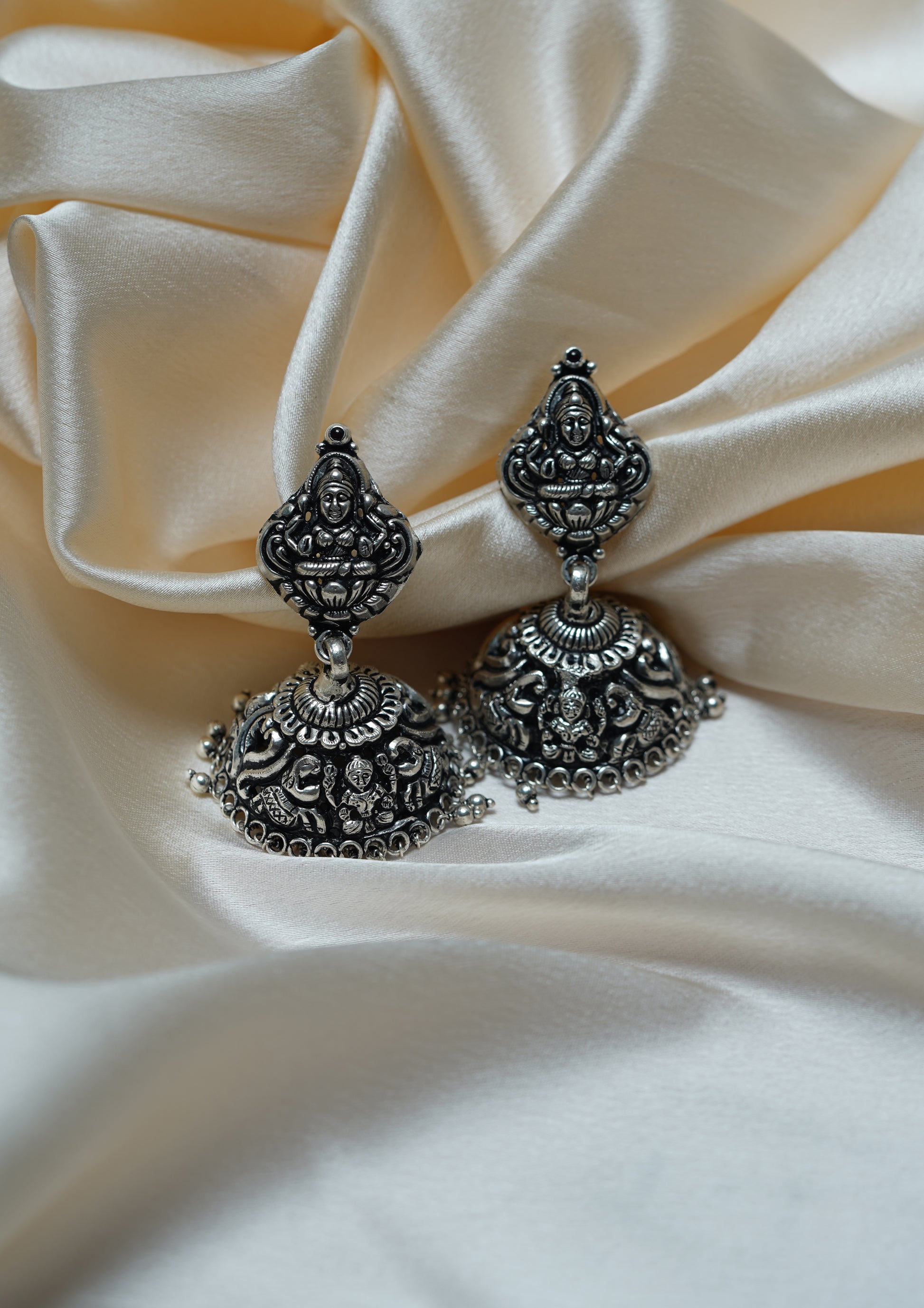 Kamala Ratna Nakashi Oxidized Silver Finish Jhumki