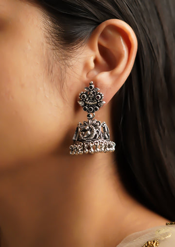 Saumya Roopa Nakashi Oxidized Silver Finish Jhumki