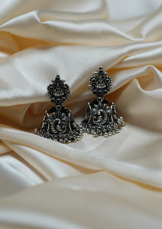 Saumya Roopa Nakashi Oxidized Silver Finish Jhumki