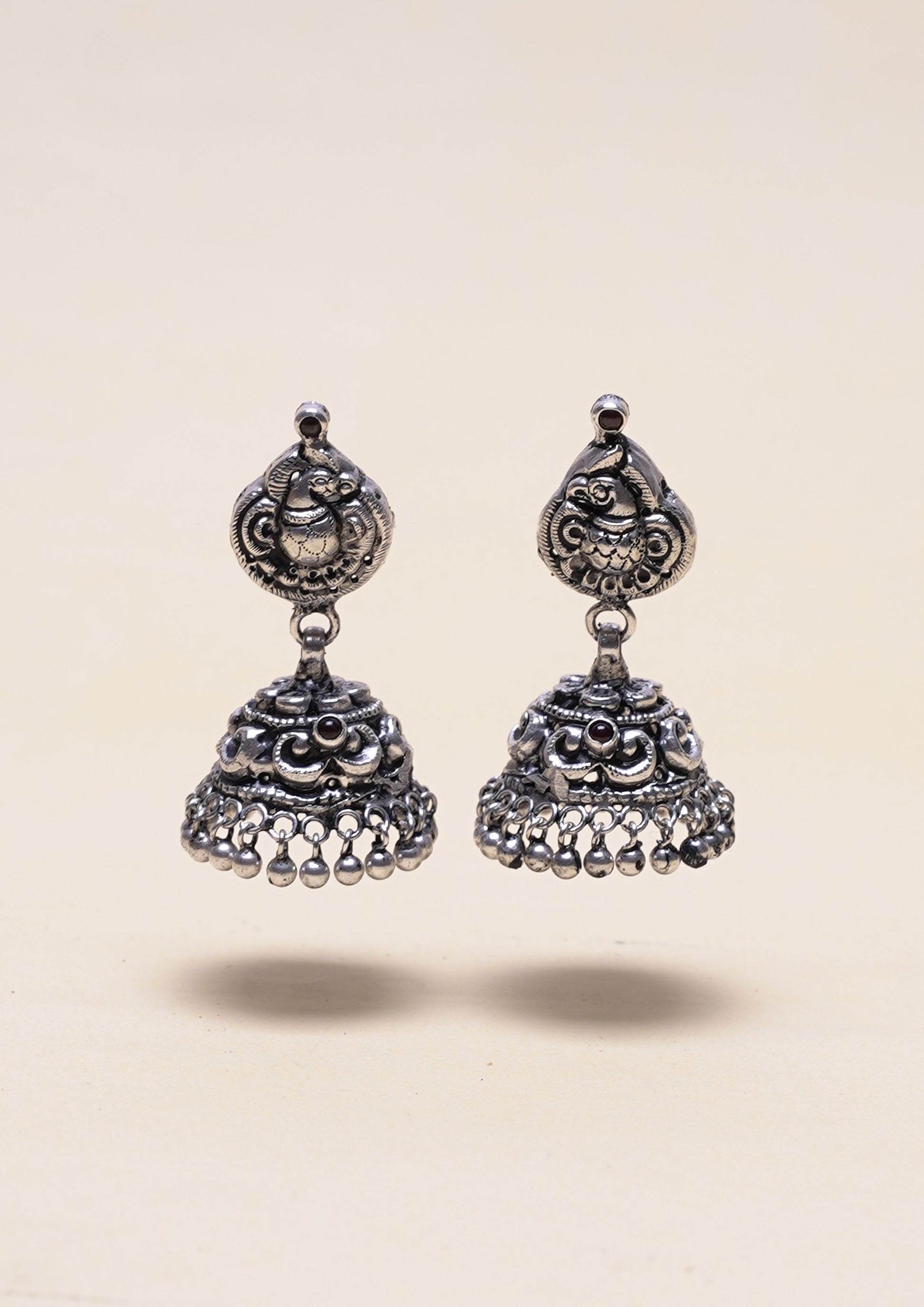 Rasa Ranjika Nakashi Oxidized Silver Finish Jhumki