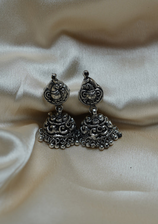 Rasa Ranjika Nakashi Oxidized Silver Finish Jhumki