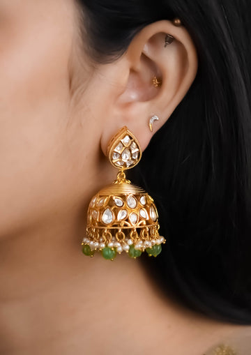 Surya Malika Polki Gold Finish Jhumka