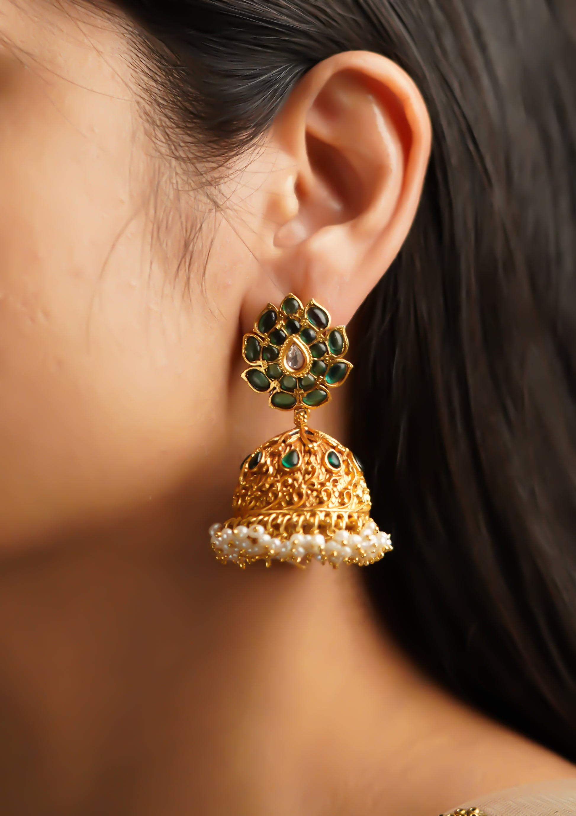 Chandra Veena Premium Gold Finish Jhumki