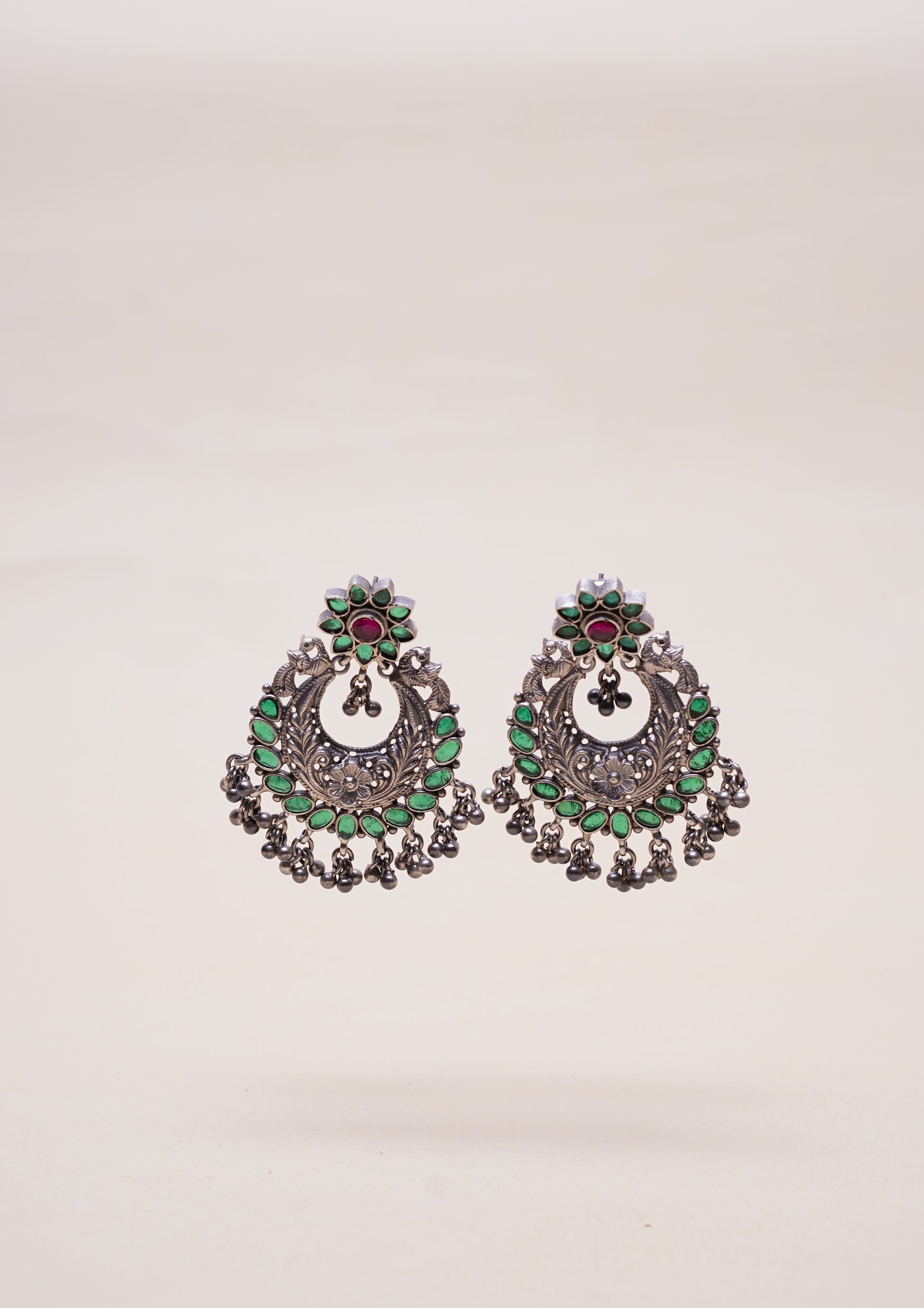 Shringara Pankha Nakashi Oxidized Silver Finish Chandbali