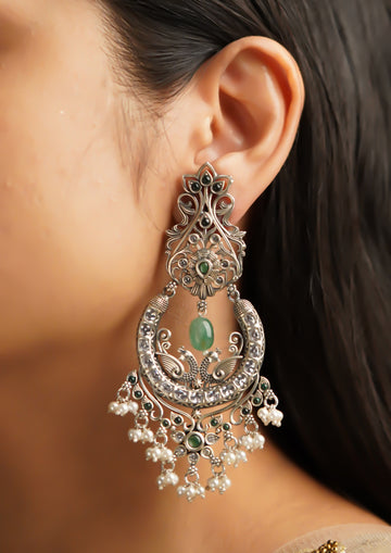 Shobha Tarang Premium Oxidized Silver Finish Chandbali