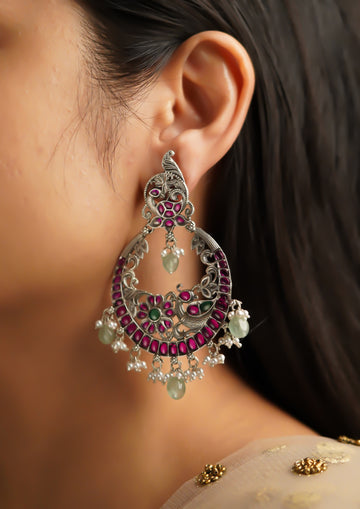 Kavya Anghuti Premium Oxidized Silver Finish Chandbali