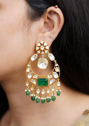 Varsha Kundala Moissanite Gold Finish Jhumka