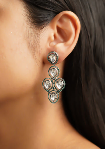 Shraddha Chandra Polki Oxidized Silver Finish Dangle