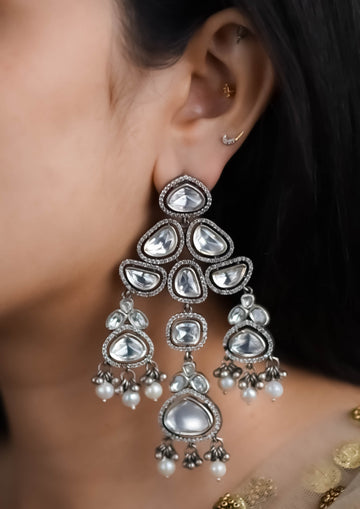 Bhairava Shringara Polki Oxidized Silver Finish Jhumka