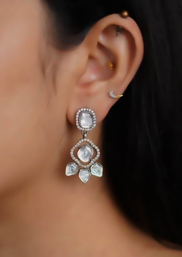 Soma Haarika Polki Oxidized Silver Finish Jhumka