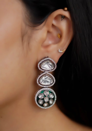 Prerna Kantha Polki Oxidized Silver Finish Jhumka