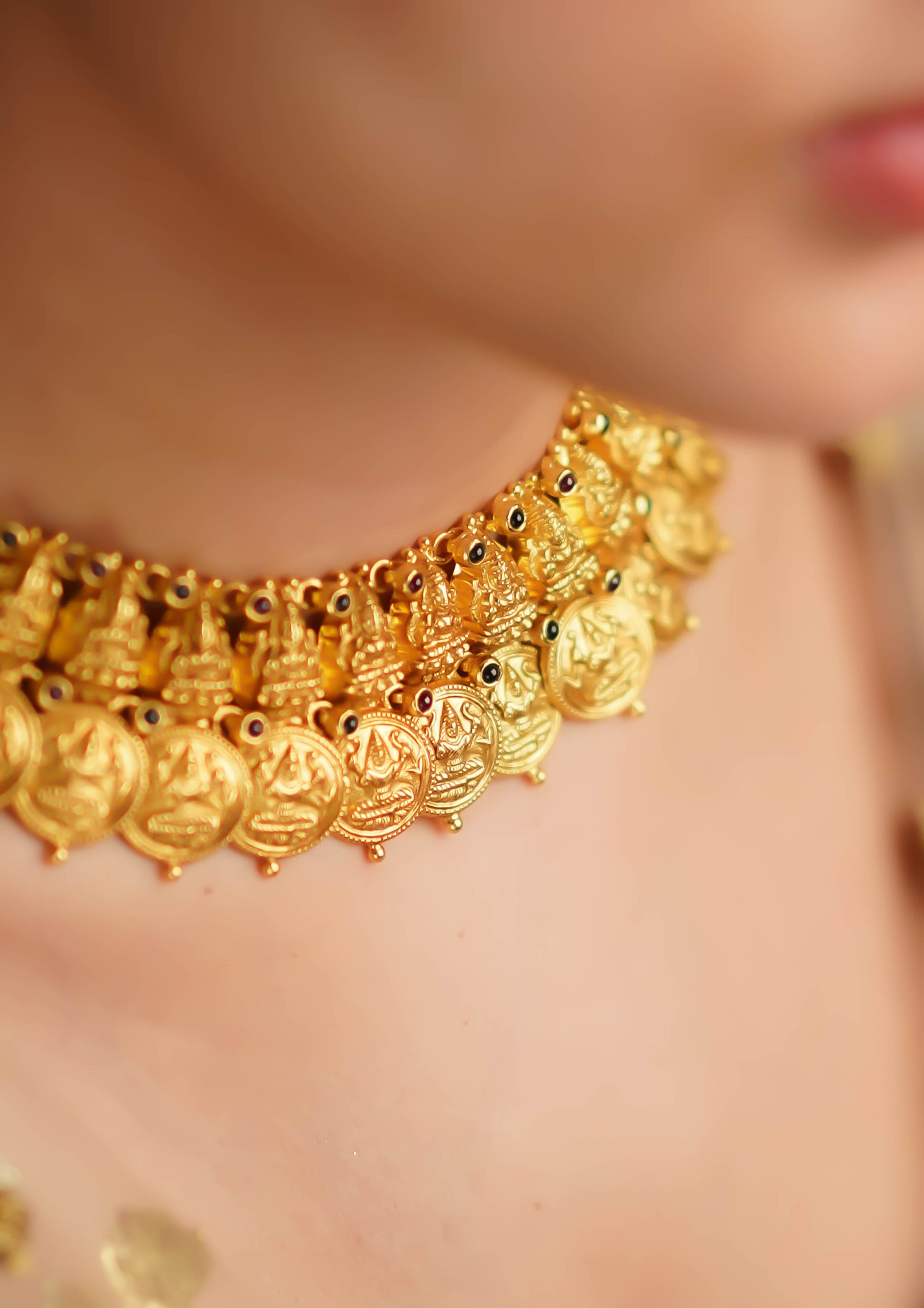Pushpa Varna Nakashi Gold Finish Necklace