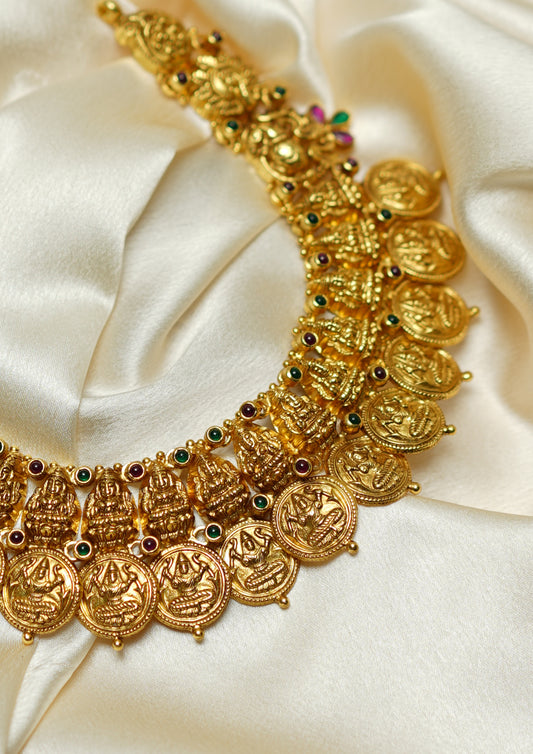 Pushpa Varna Nakashi Gold Finish Necklace
